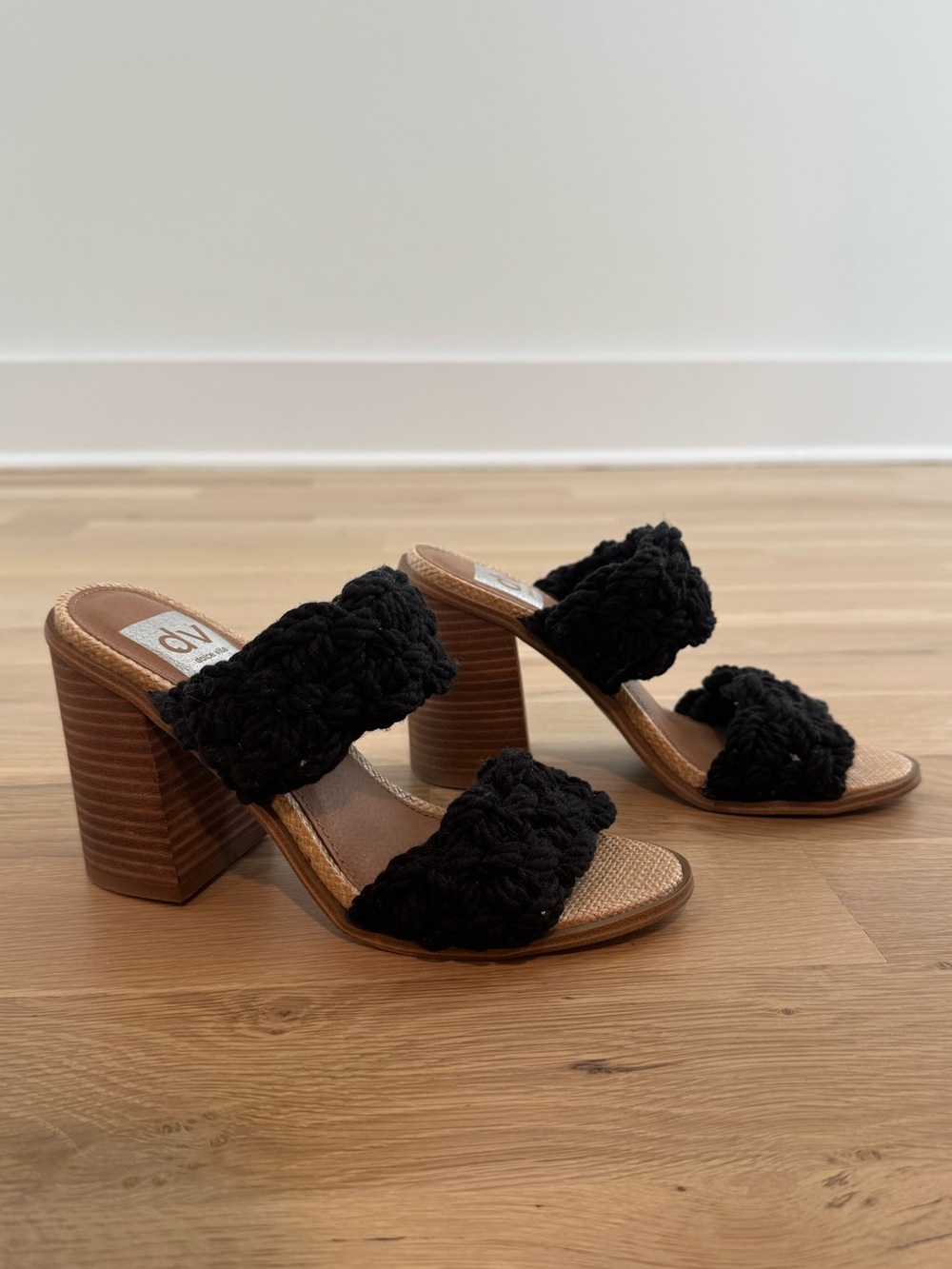 Dolce Vita Black Braided Two-Strap Block Heel Sandals- Size 6